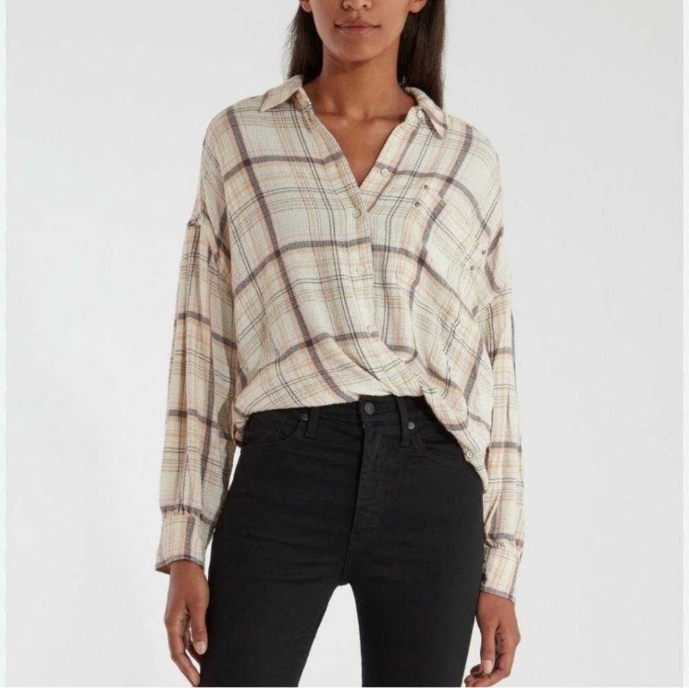 Free People We The Free Plaid Oversized Shacket Longline Tunic Soft Thick Shirt